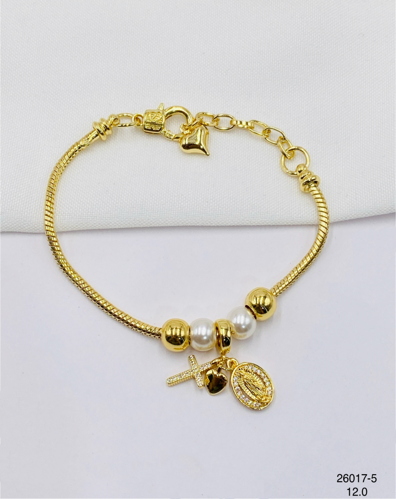 Pulsera Charms Cruz Corazón y Medalla Ovalada