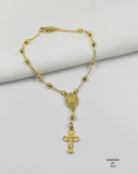 Pulsera Rosario dorado con cruz colgante — Balines 4 mm
