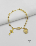 Pulsera Rosario dorado con medalla y crucifijo — Balines 4 mm