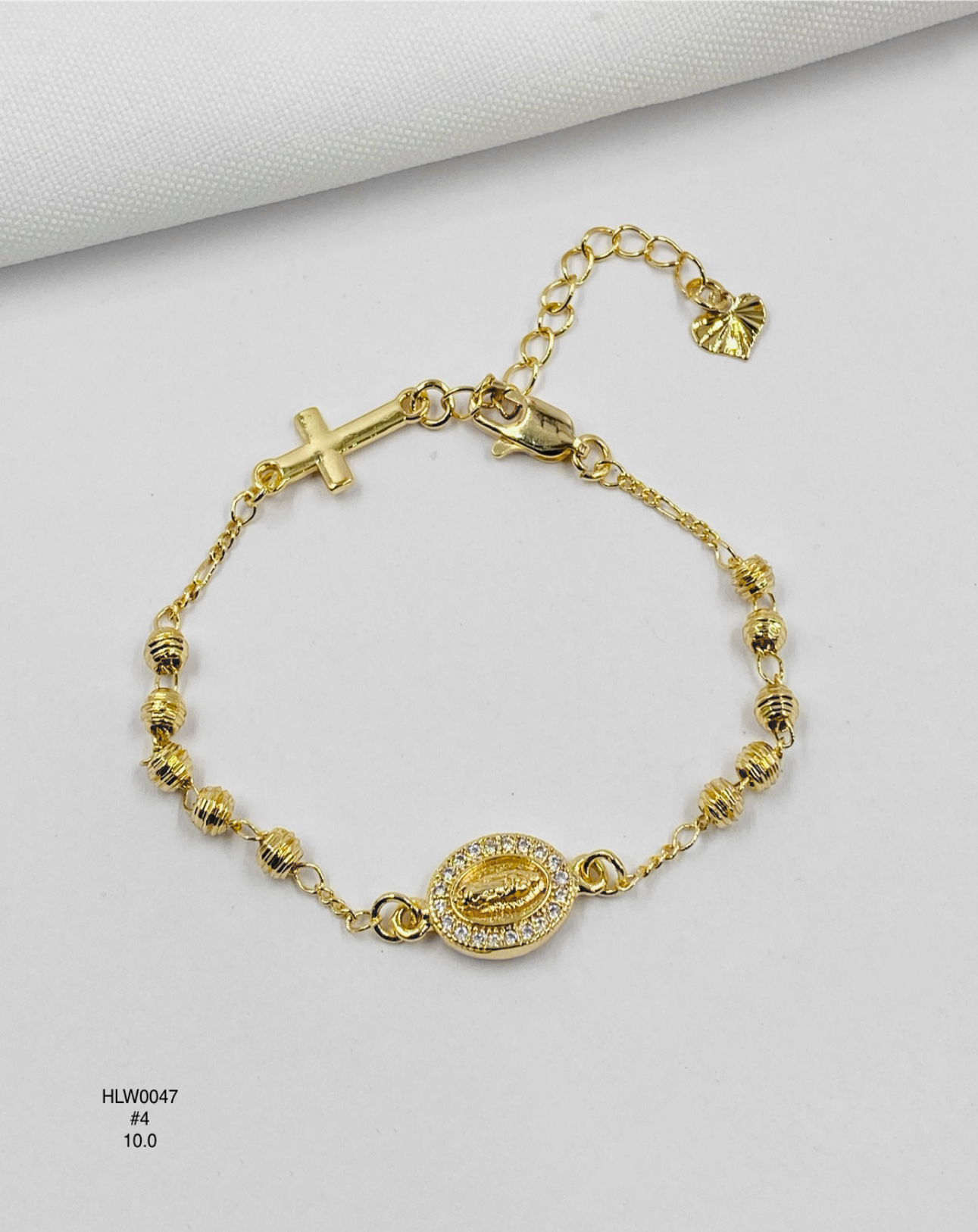 Pulsera Rosario dorado con medalla ovalada — Balines 4 mm