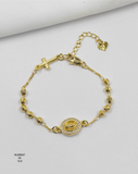 Pulsera Rosario dorado con medalla ovalada — Balines 4 mm