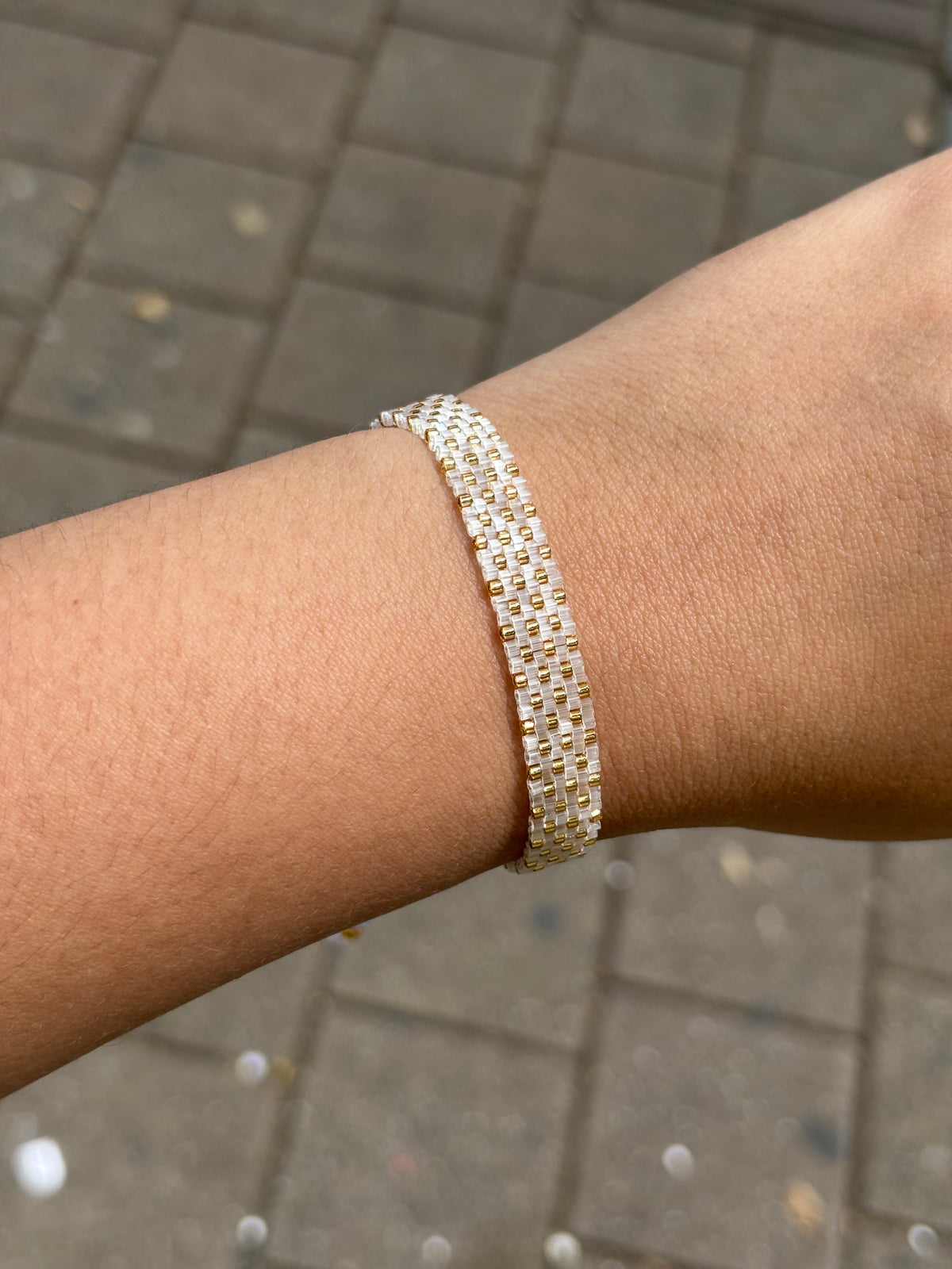 Pulsera Miyuki Blanca/dorado