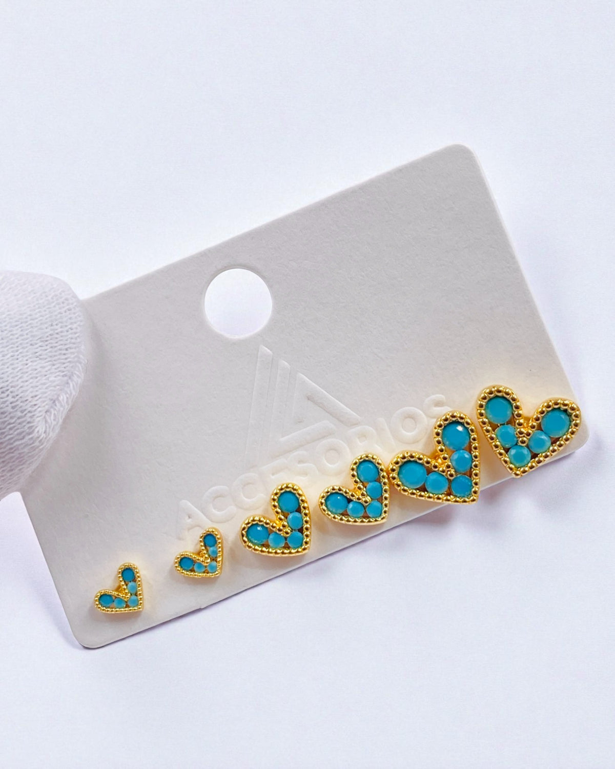 Set x3 Corazones Golden Turquesa