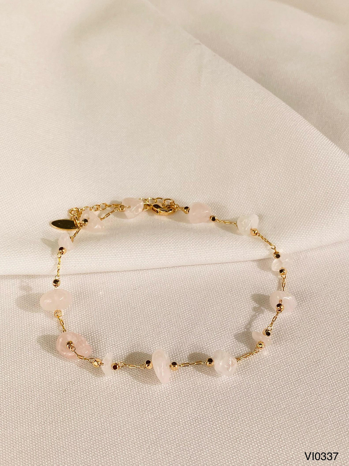 Tobillera de Piedra Natural – Cuarzo Rosa