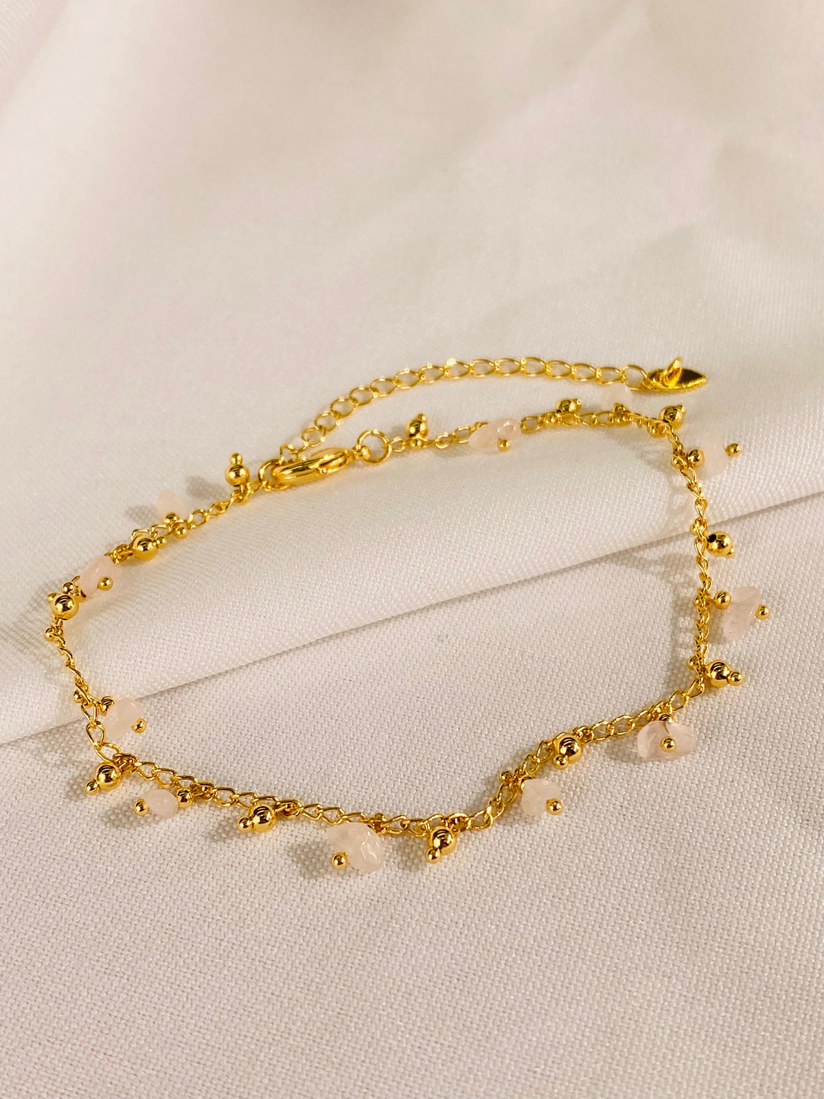 Tobillera de Piedra Natural – Cuarzo Rosa