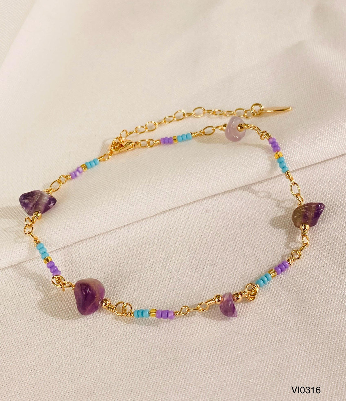 Tobillera de Piedra Natural – Amatista