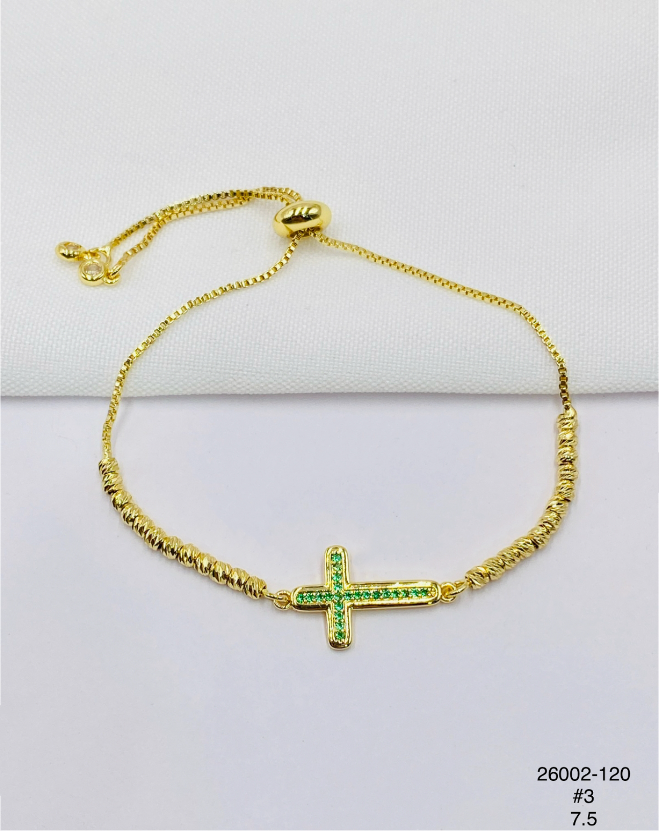 Pulsera Cruz verde — Balines 3 mm
