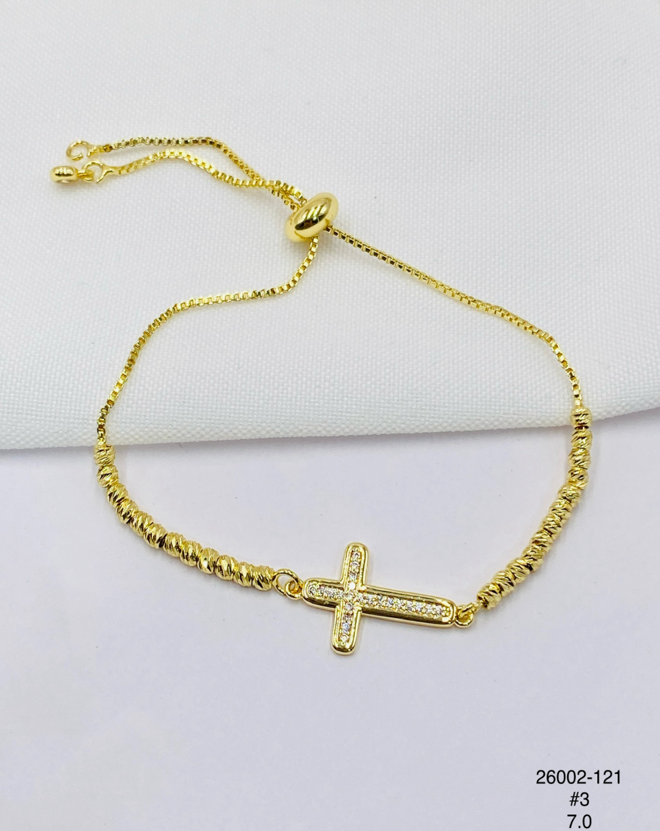 Pulsera Cruz lisa lateral — Balines 3 mm
