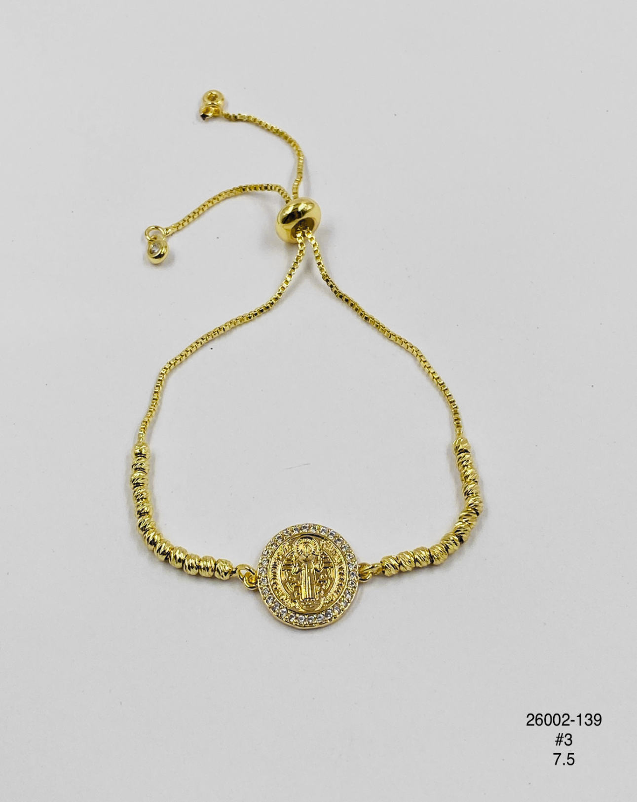 Pulsera Medalla redonda texturizada — Balines 3 mm