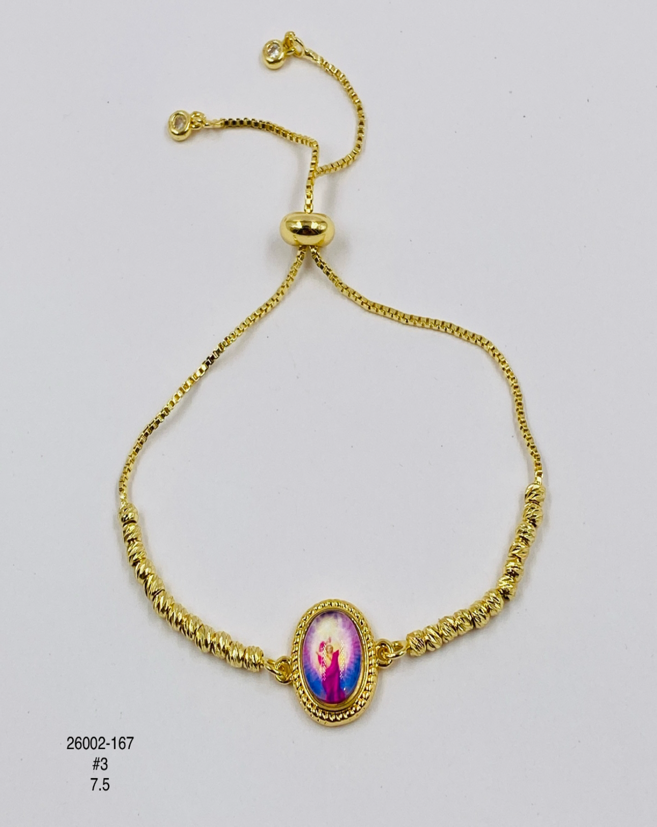 Pulsera Medalla religiosa azul — Balines 3 mm