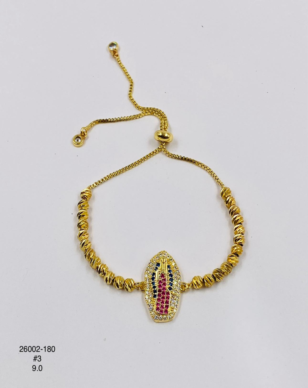 Pulsera Medalla religiosa con brillos — Balines 3 mm