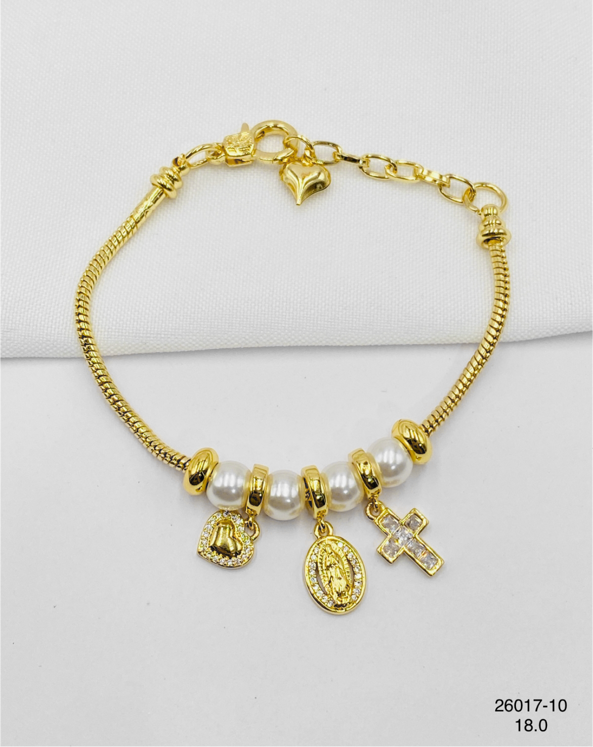 Pulsera Charms Mano Medalla y Cruz