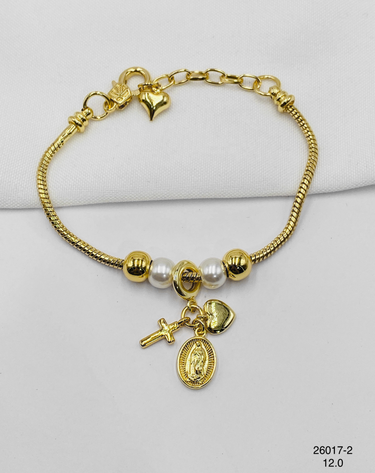 Pulsera Charms Cruz Corazón y Medalla Clásica