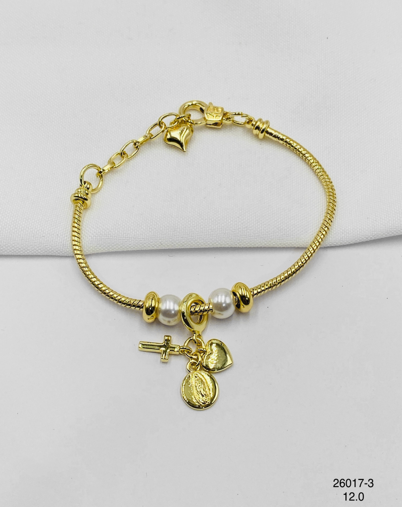Pulsera Charms Cruz Corazón y Medalla Mini