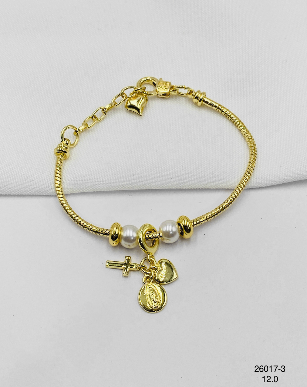 Pulsera Charms Cruz Corazón y Medalla Mini
