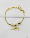 Pulsera Charms Cruz Corazón y Medalla Delicada