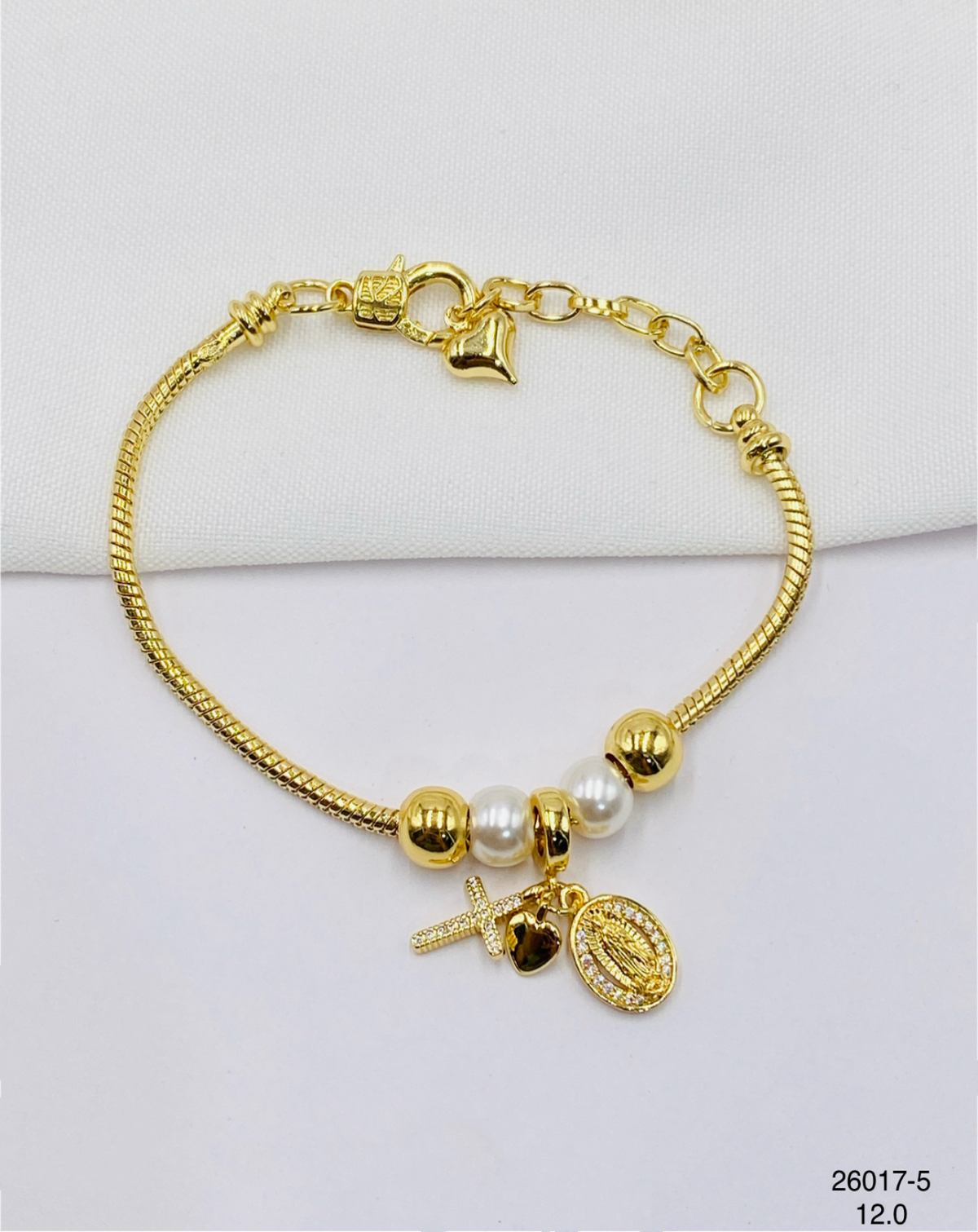 Pulsera Charms Cruz Corazón y Medalla Ovalada
