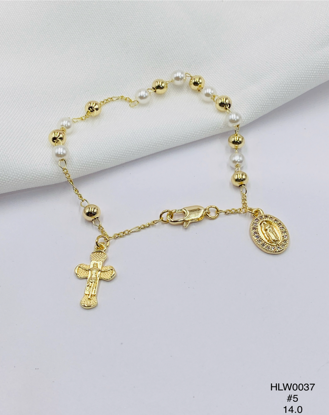 Pulsera Rosario dorado con medalla colgante — Balines 5 mm
