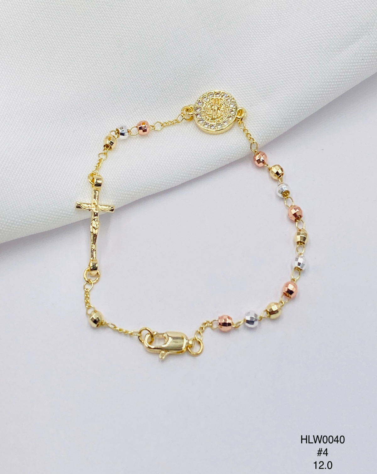 Pulsera Rosario tricolor con medalla redonda — Balines 4 mm