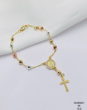Pulsera Rosario tricolor con cruz lisa — Balines 5 mm
