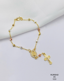 Pulsera Rosario tricolor con crucifijo — Balines 4 mm