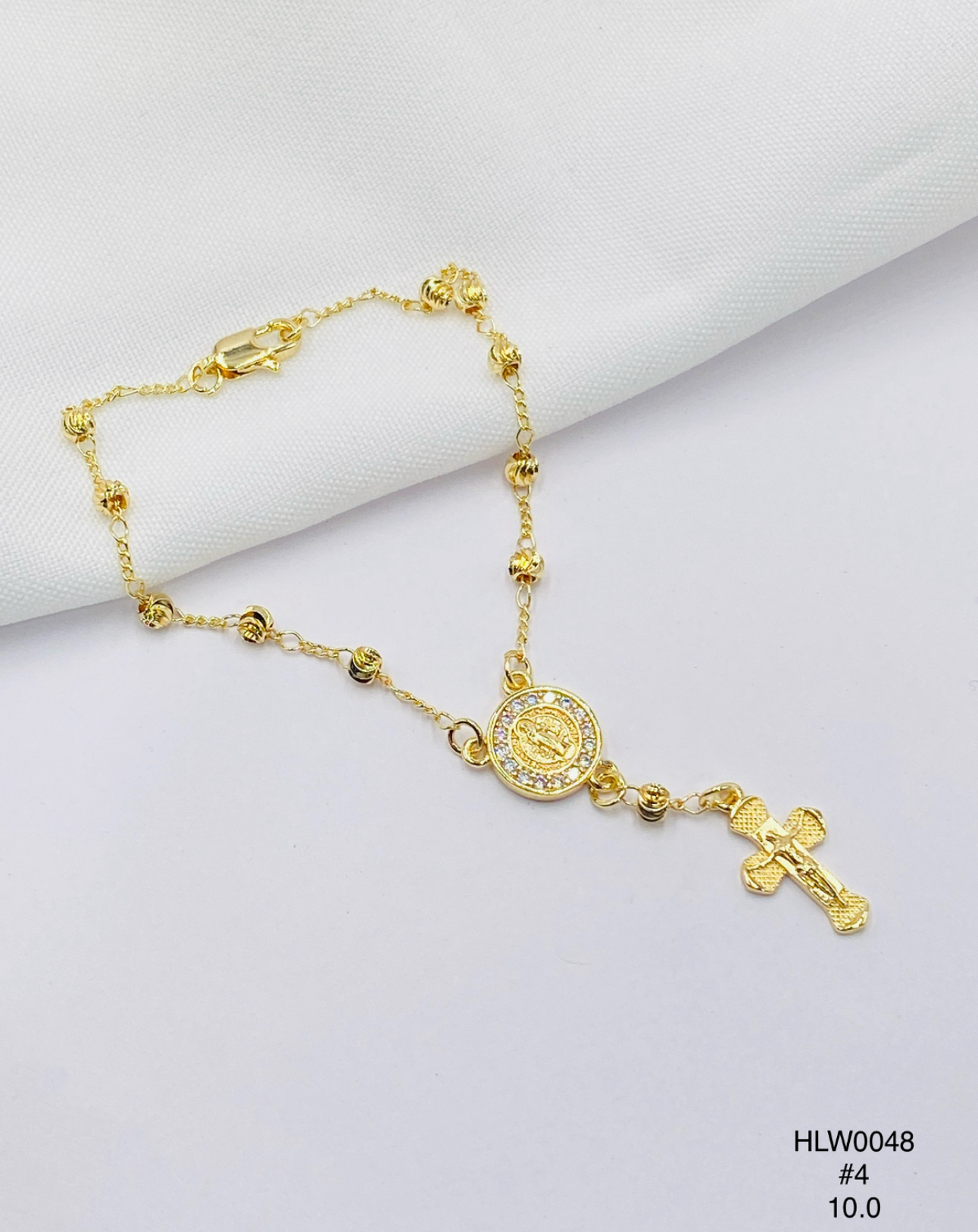 Pulsera Rosario dorado con medalla redonda — Balines 4 mm